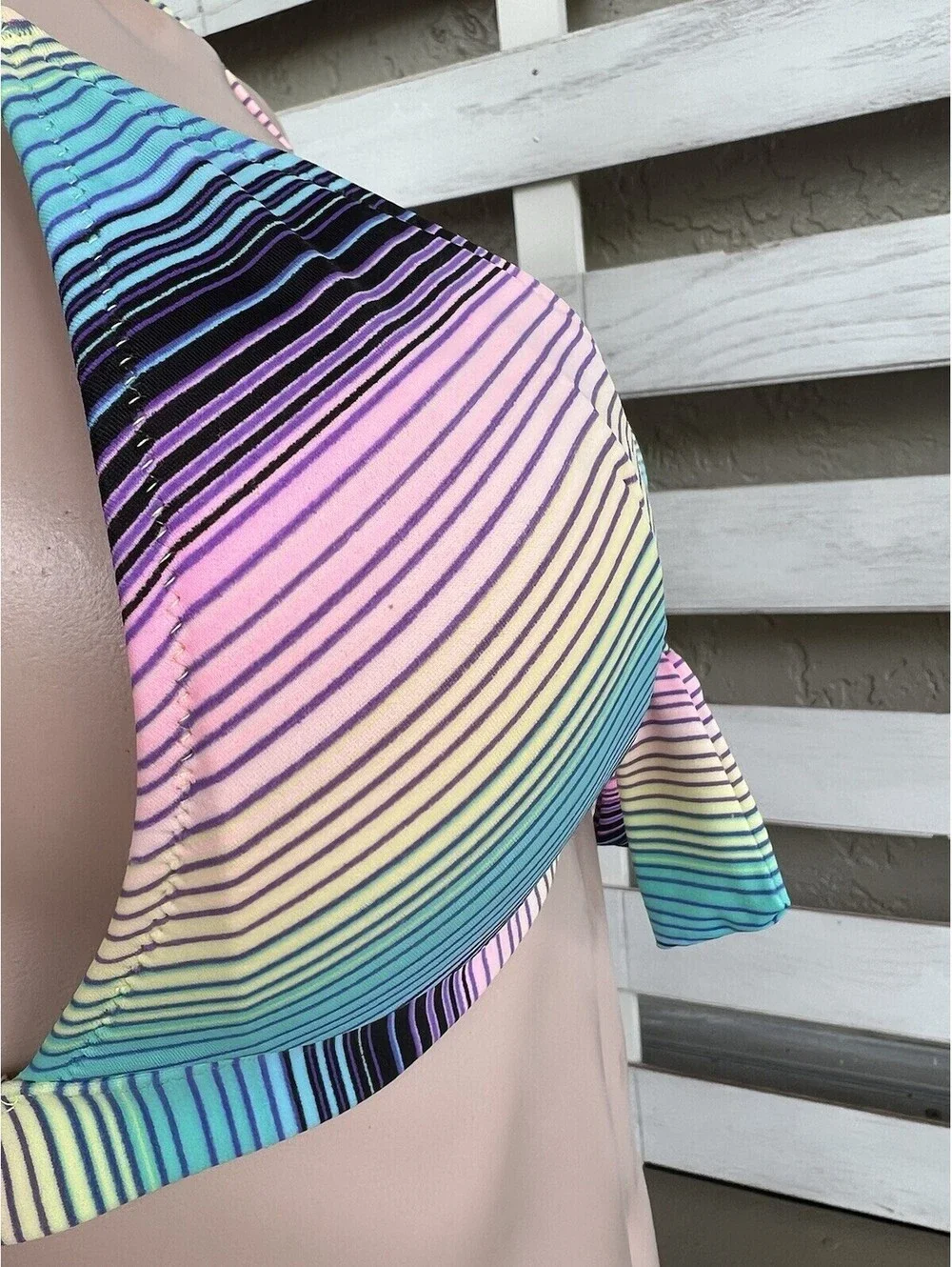 Victoria's Secret Multicolor Padded Bikini Top Triangle Halter Y2K 90s Size M